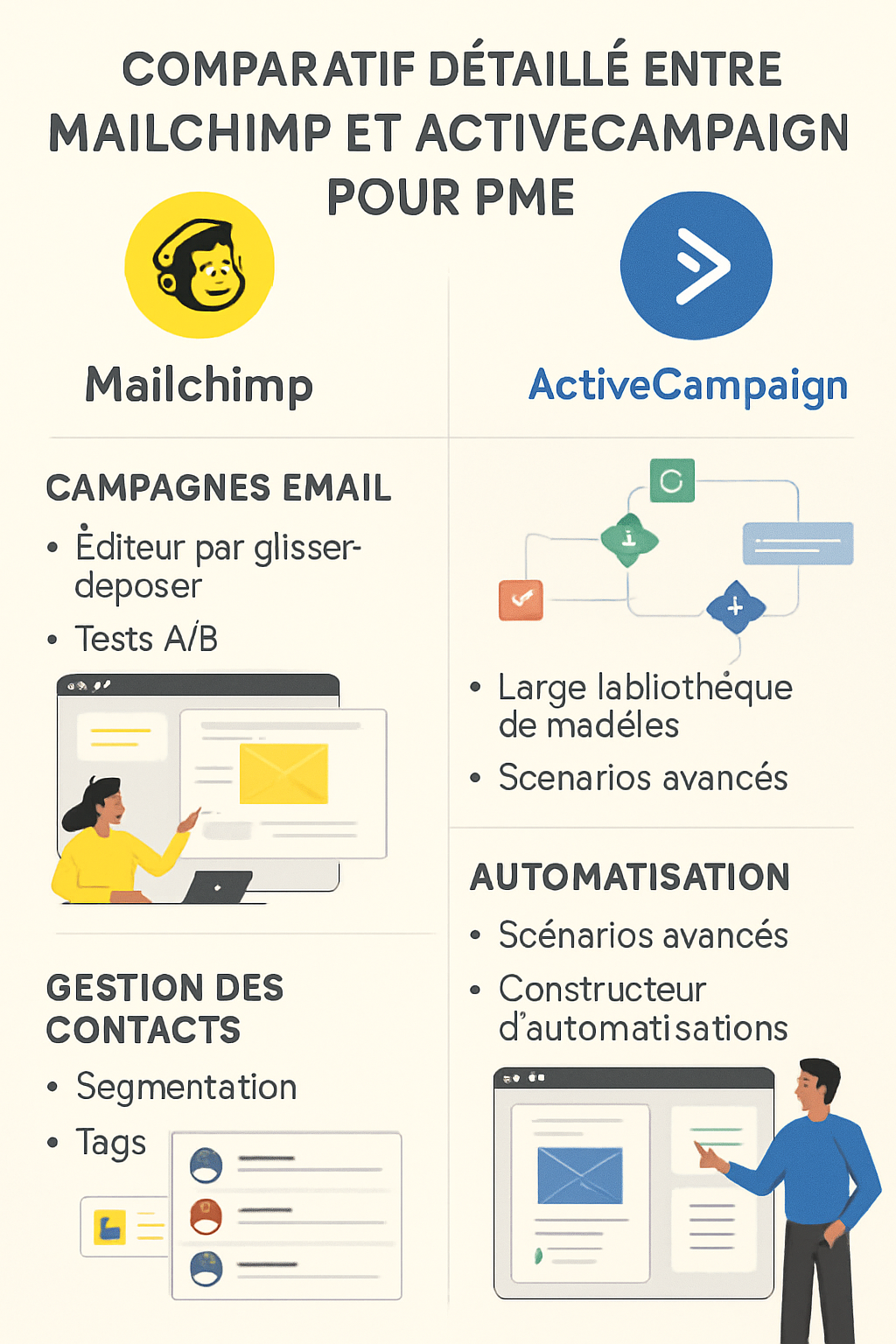 découvrez notre comparatif complet entre mailchimp et activecampaign, idéal pour les pme, afin de choisir la meilleure solution d'email marketing adaptée à vos besoins.