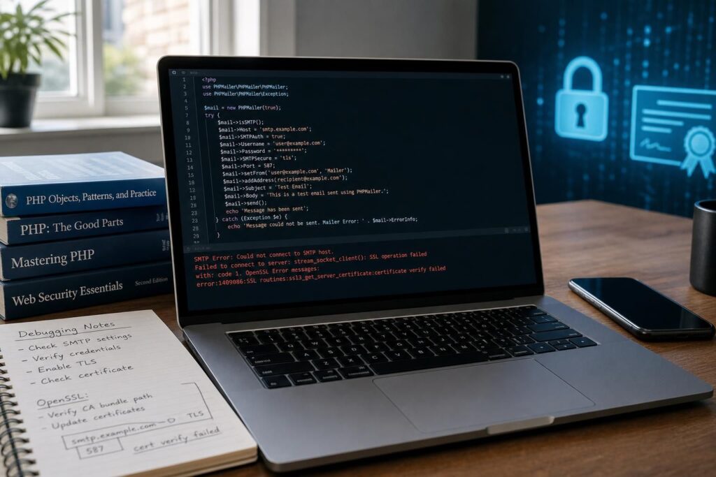 learn how to properly fix the phpmailer 'certificate verify failed' error without disabling verify_peer, ensuring secure email sending with correct ssl certificate verification.