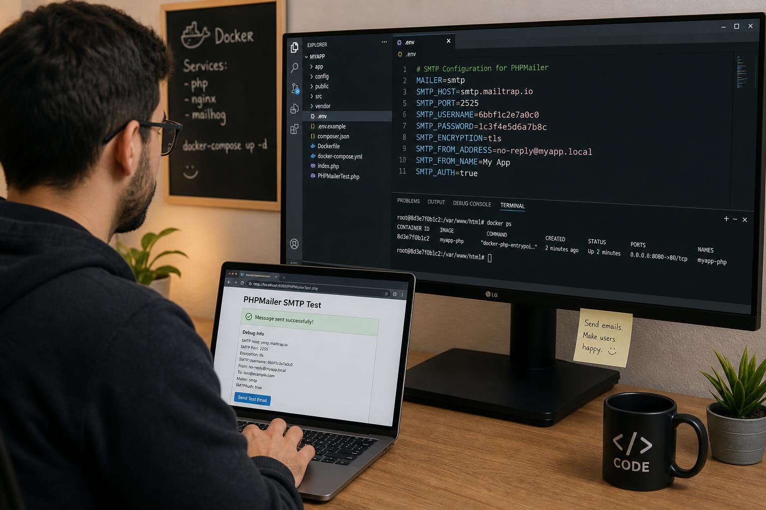 learn how to use phpmailer within a docker container to send emails without relying on a local mail transfer agent (mta). this guide covers setup, configuration, and best practices for sending mail efficiently in isolated environments.