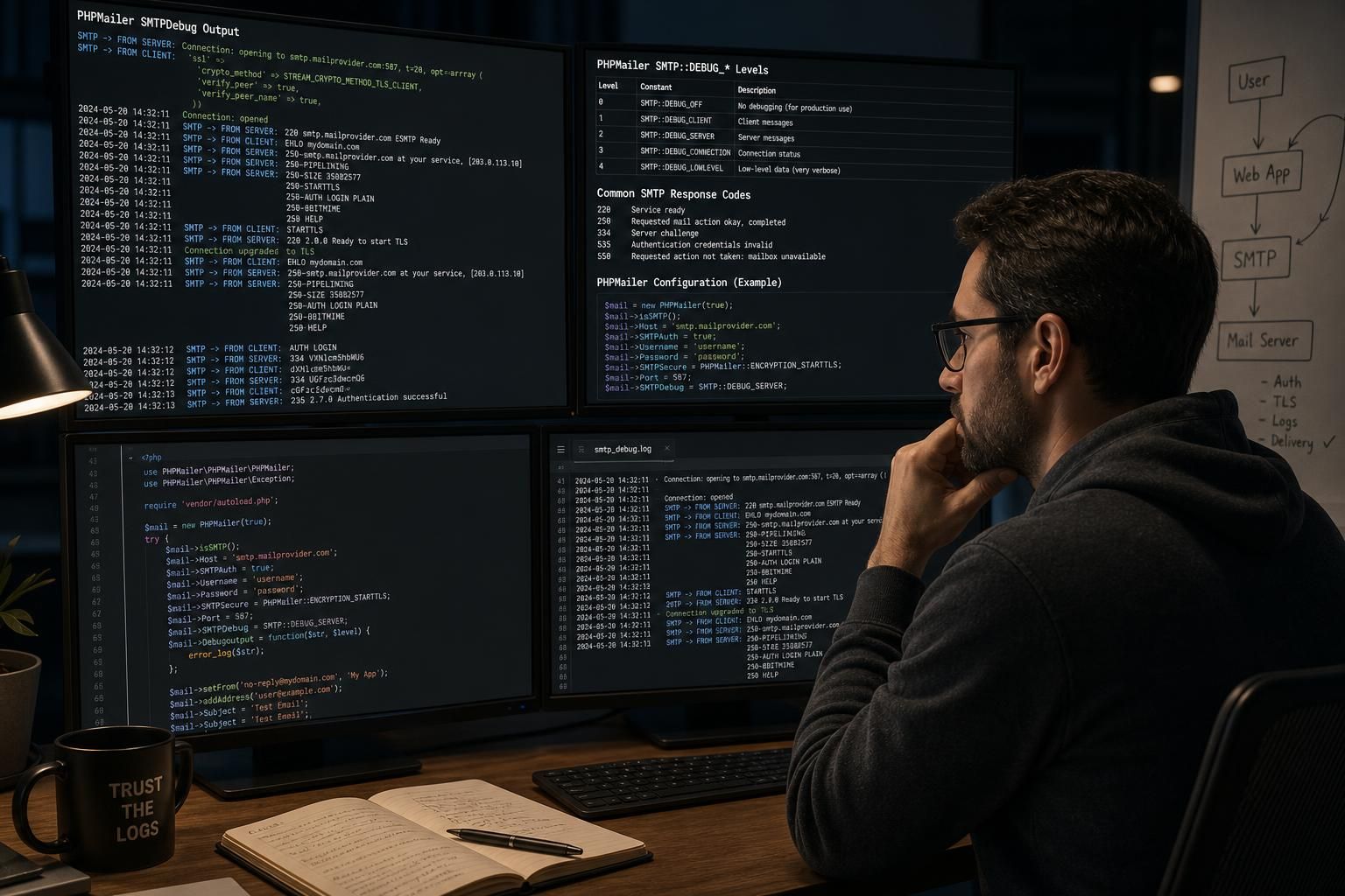 learn how to effectively read and analyze phpmailer smtpdebug output line by line to troubleshoot email sending issues and improve your php mailer debugging skills.